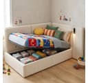 Flieks Polsterbett Daybett Beige mit Stauraum und Leselampe Bild 2