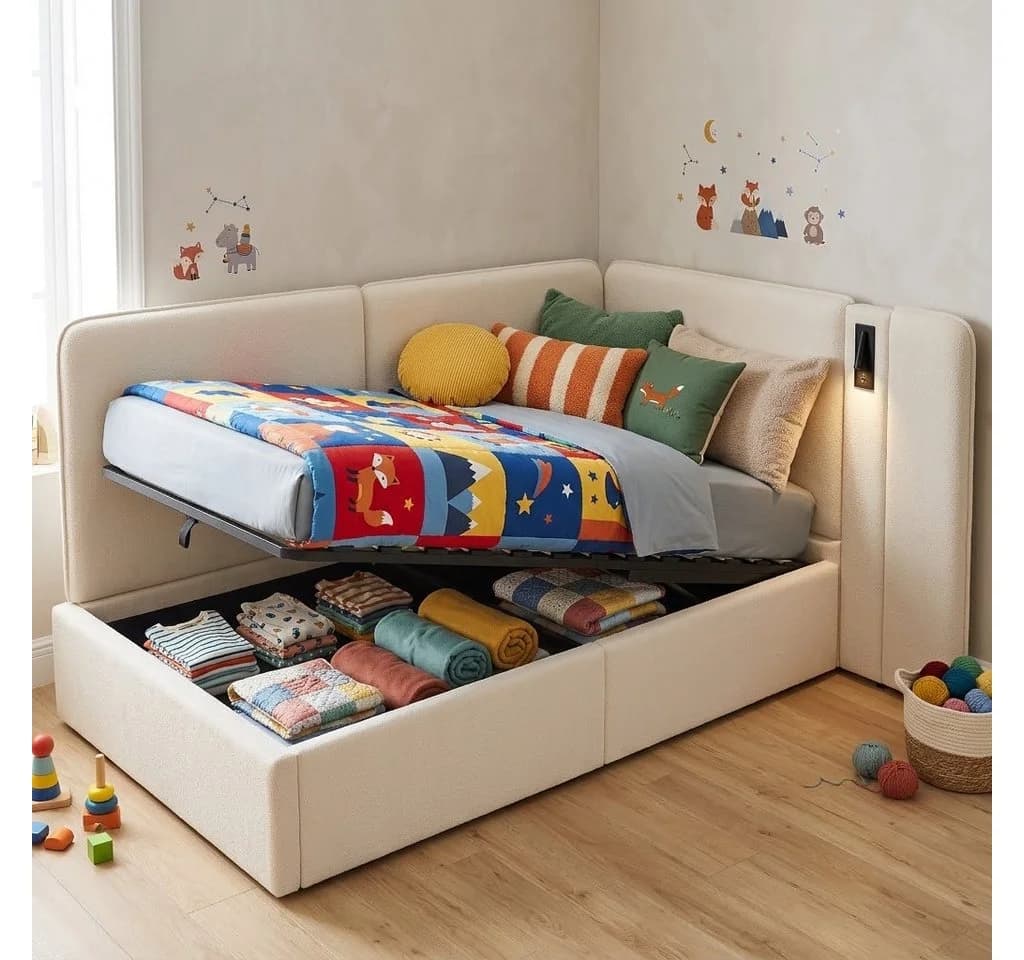 Flieks Polsterbett Daybett Beige mit Stauraum und Leselampe - Bild 2