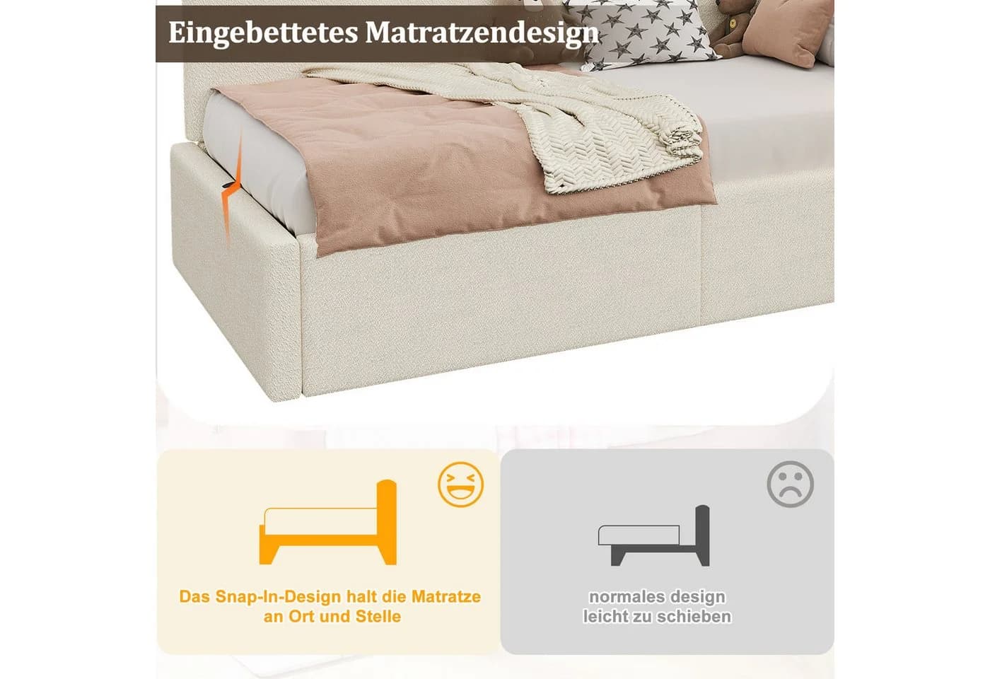 Flieks Polsterbett Daybett Beige mit Stauraum und Leselampe - Bild 4