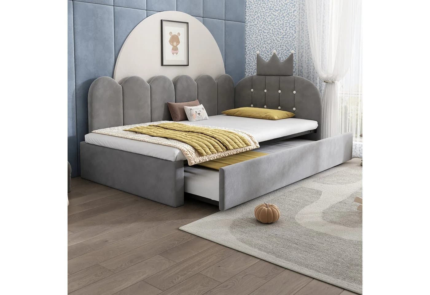 Flieks Polsterbett Daybett L-Form Grau mit Kronen-Design - Bild 2