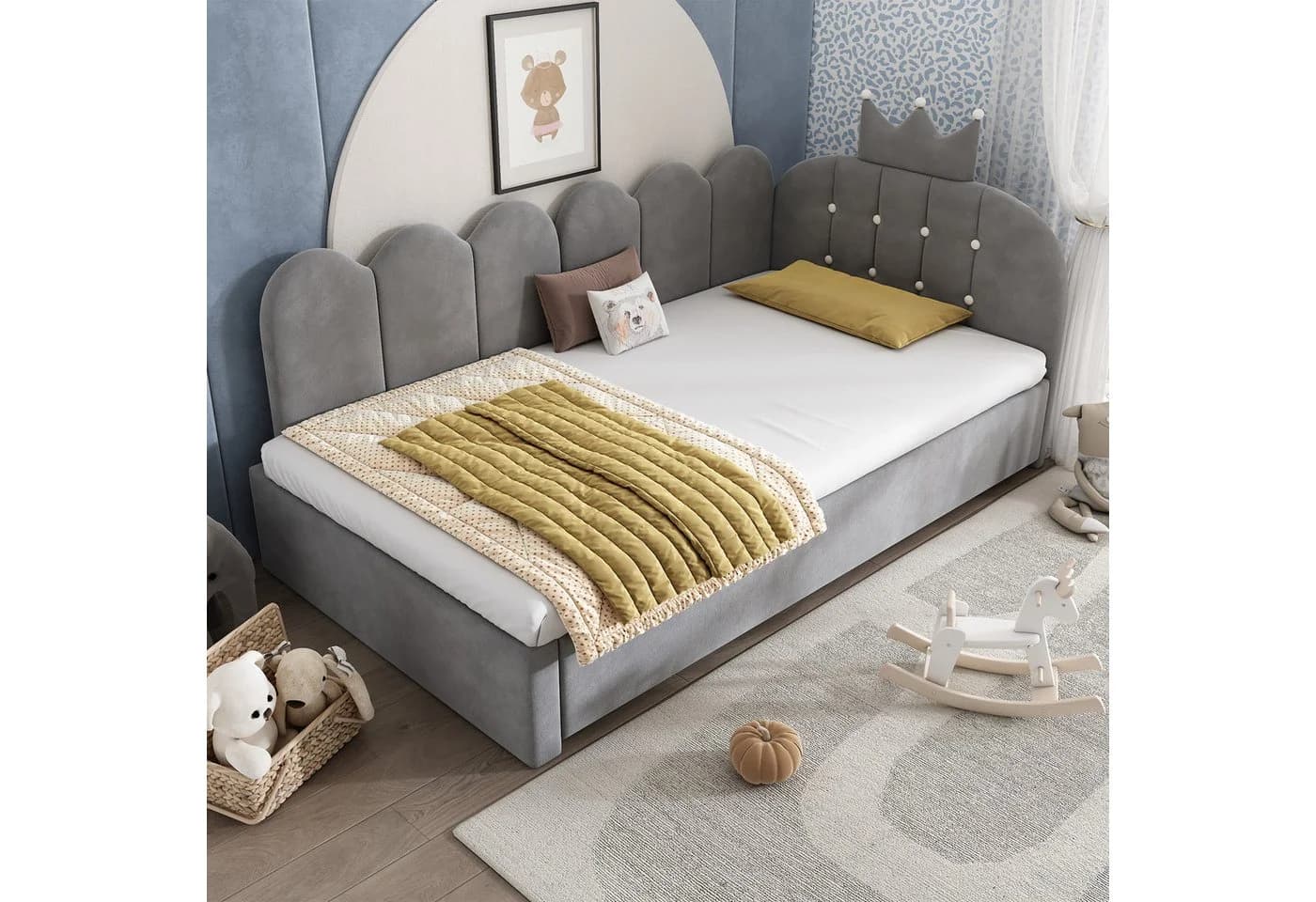 Flieks Polsterbett Daybett L-Form Grau mit Kronen-Design - Bild 3