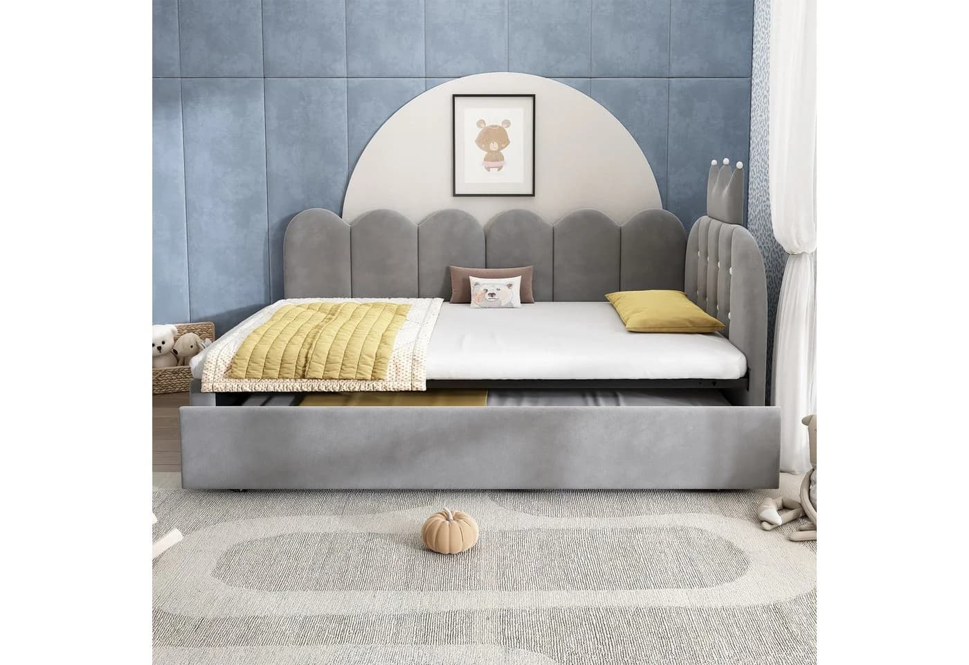 Flieks Polsterbett Daybett L-Form Grau mit Kronen-Design - Bild 4