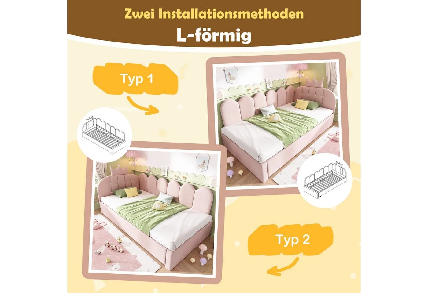 Flieks Polsterbett Daybett L-Form Rosa mit Ausziehbett - Bild 5