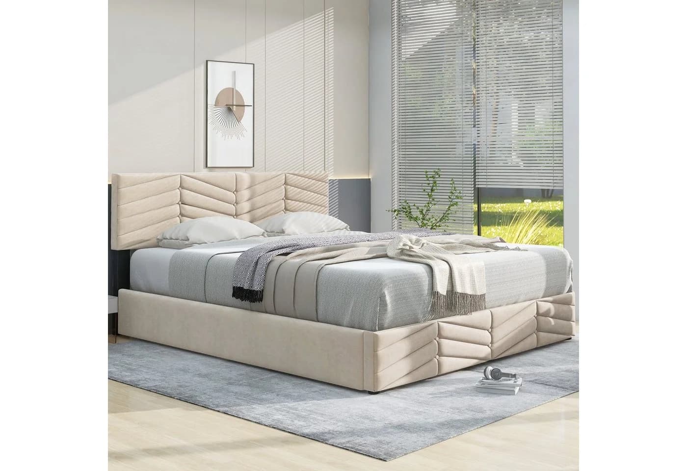 Flieks Polsterbett Hydraulisch Samt Beige