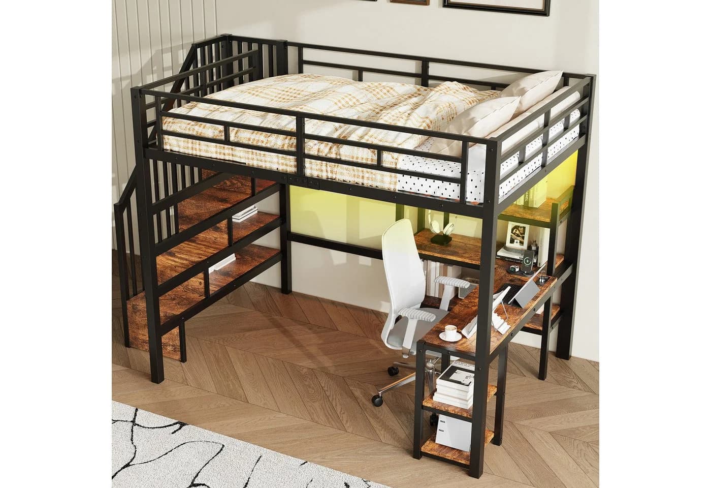 Flieks Metall-Hochbett 140x200 mit Schreibtisch & LED - Bild 4