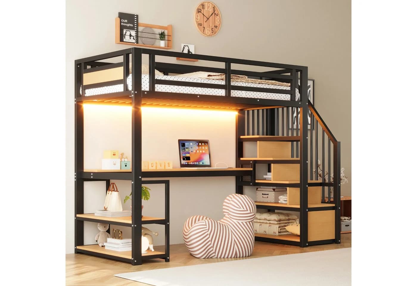 Flieks Hochbett Metall 90x200 mit Stauraumtreppe - Bild 3