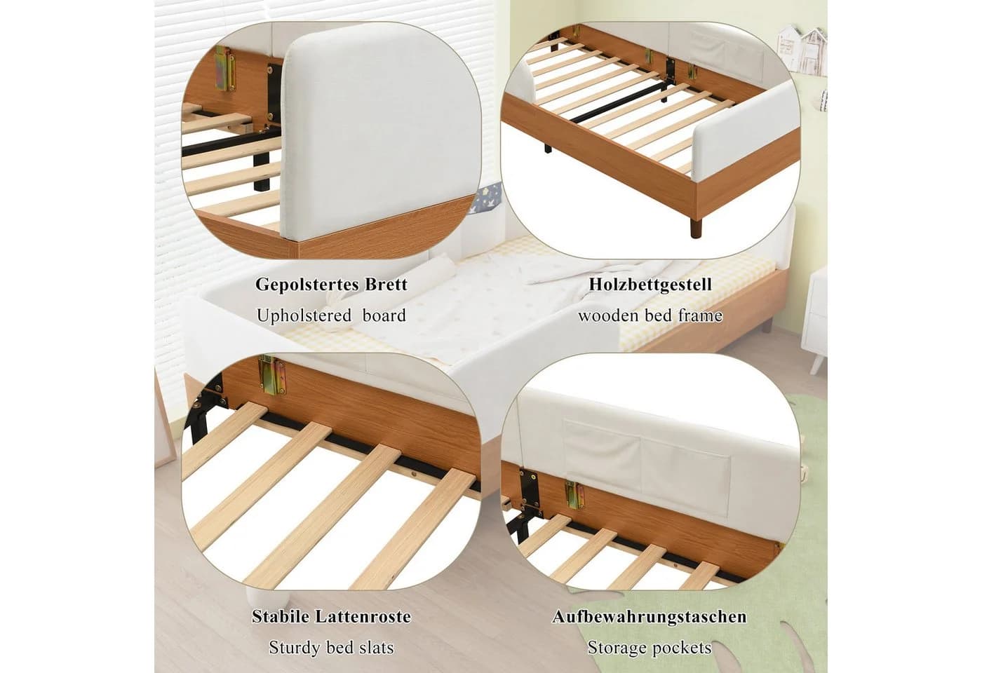 Flieks Polsterbett Samt & Holz Design mit Stautaschen - Bild 4