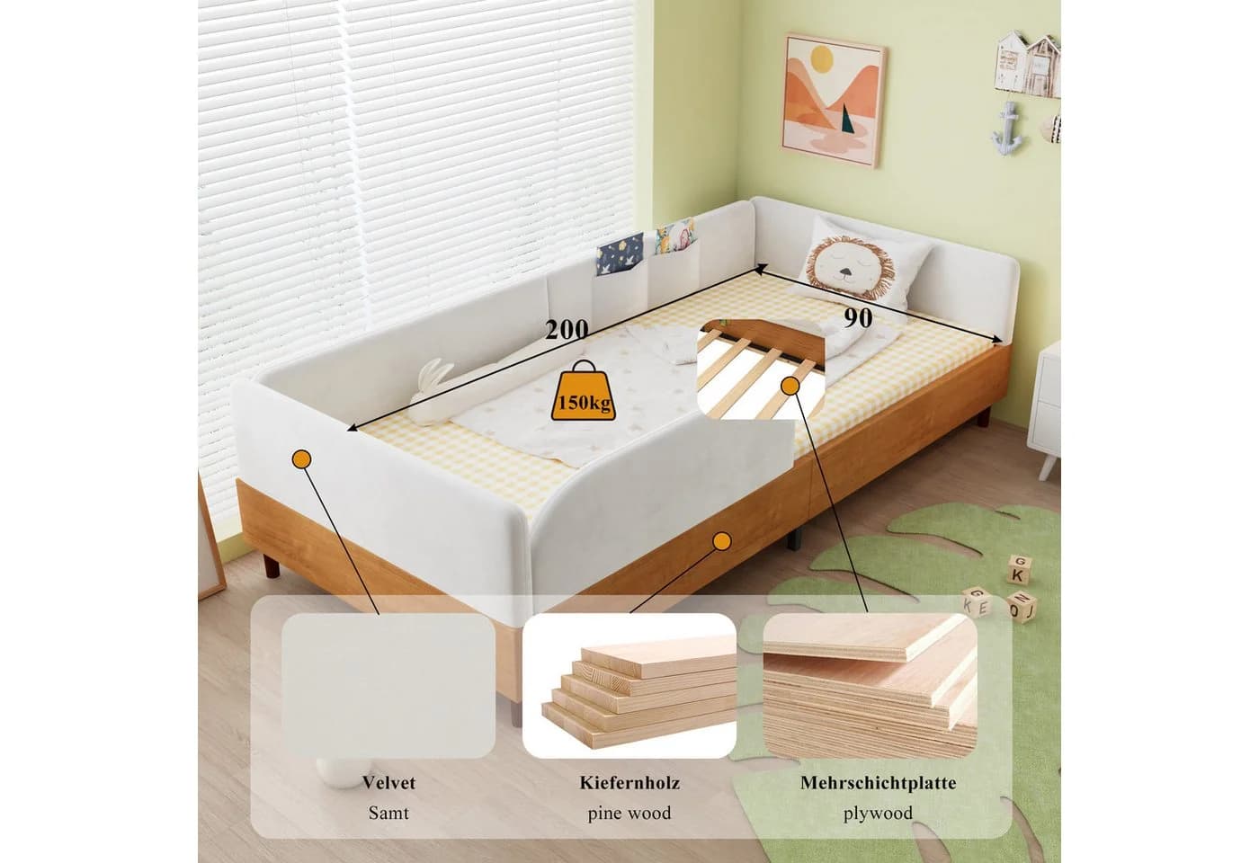 Flieks Polsterbett Samt & Holz Design mit Stautaschen - Bild 5