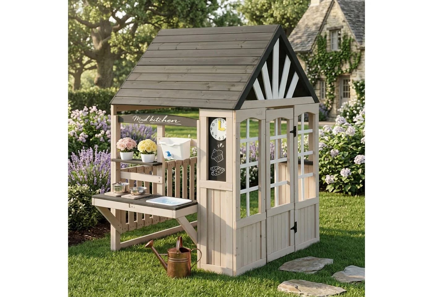 Flieks Outdoor-Spielküche Massivholz Hausform mit Wasserhahn - Bild 2