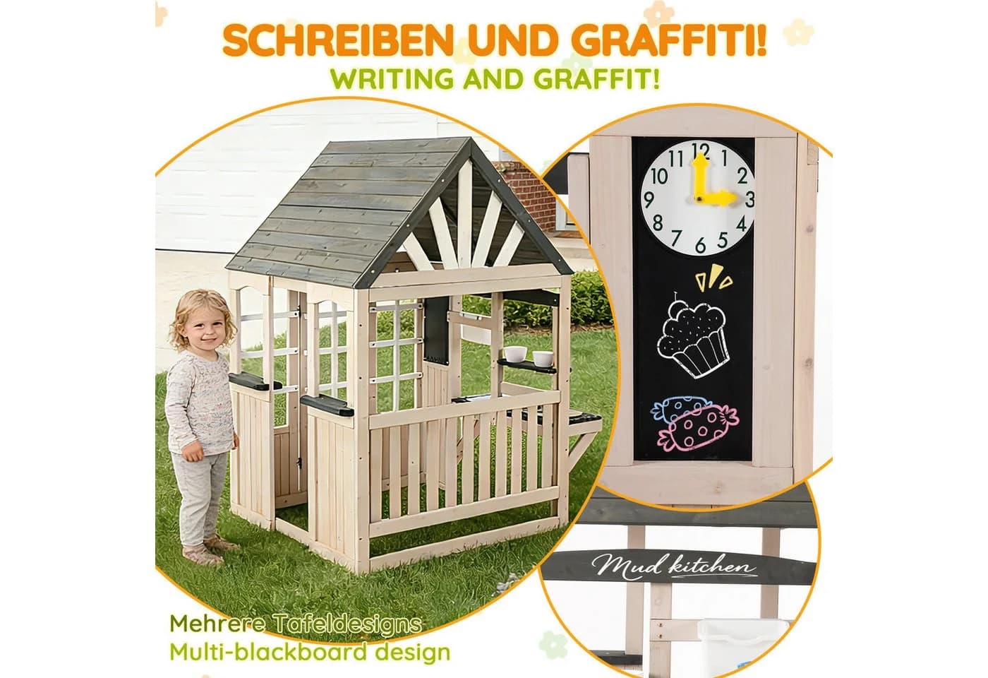 Flieks Outdoor-Spielküche Massivholz Hausform mit Wasserhahn - Bild 4