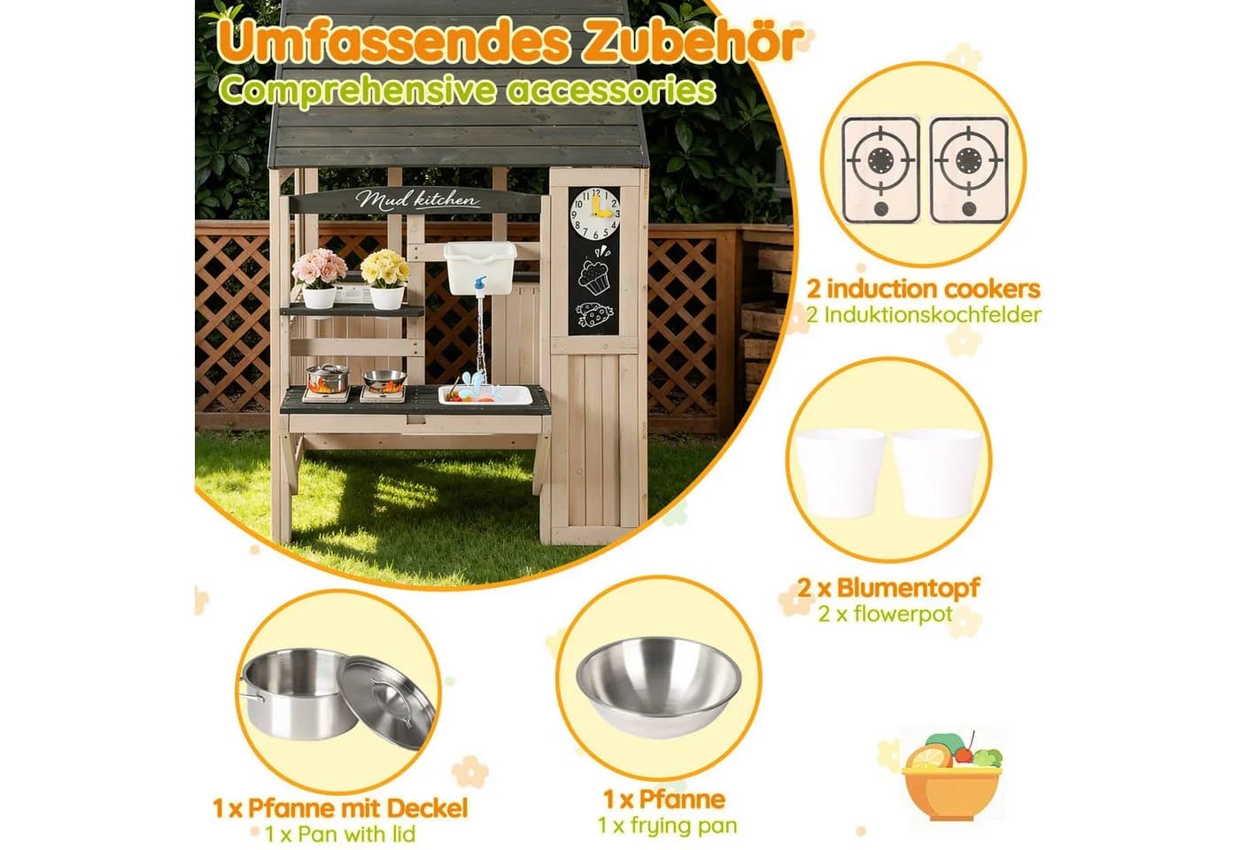 Flieks Outdoor-Spielküche Massivholz Hausform mit Wasserhahn - Bild 5