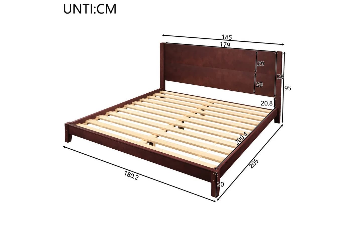 Flieks Holzbett 180x200 Braun mit Kopfteil und Lattenrost - Bild 5