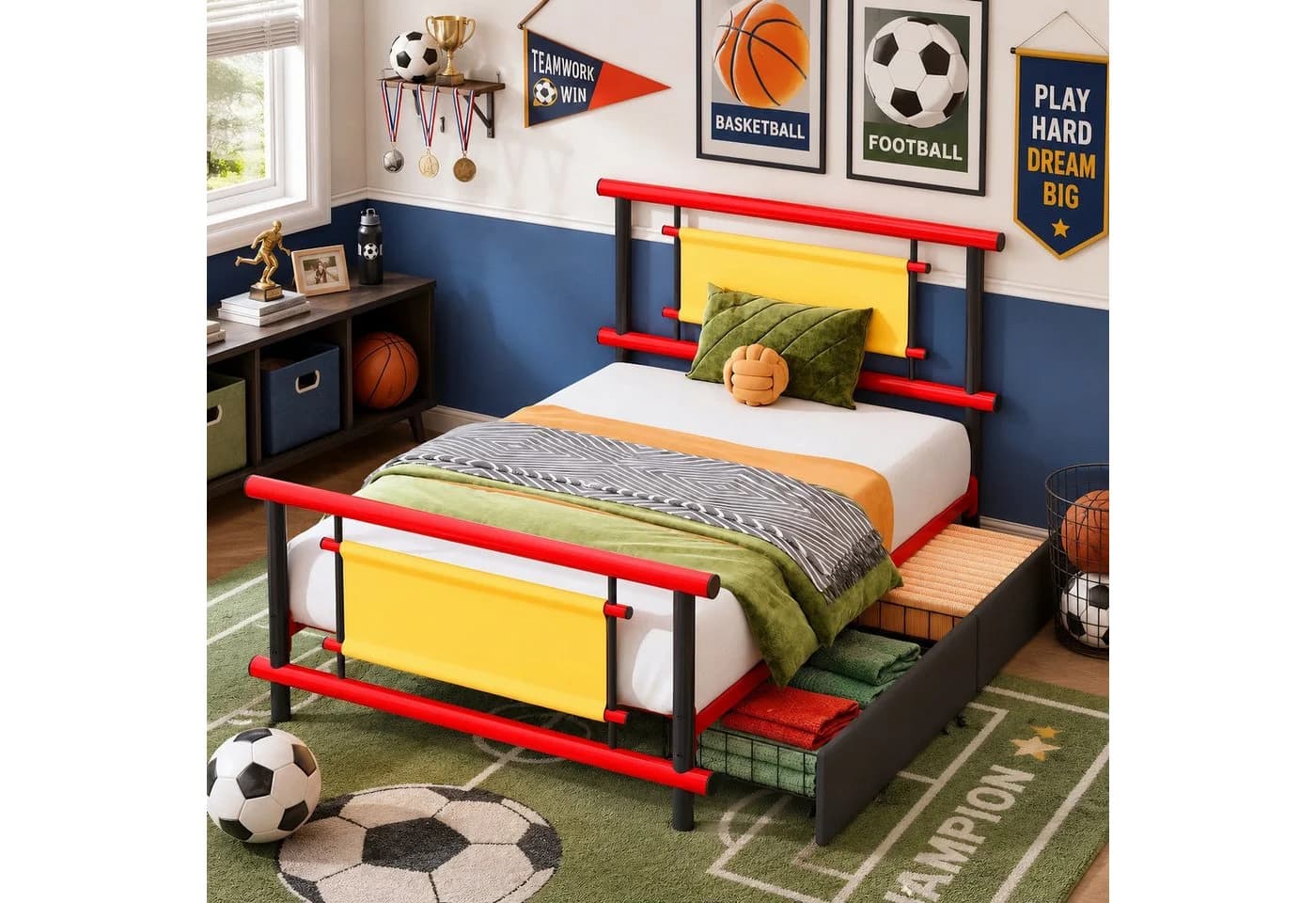 Flieks Kinderbett Metallbett 90x200cm Rot mit 2 Schubladen - Bild 2
