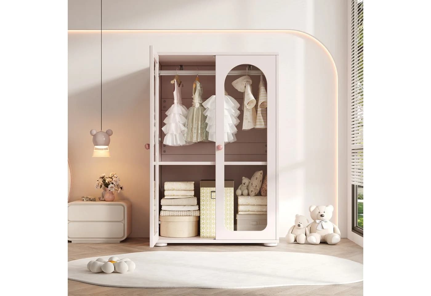 Flieks Kinderkleiderschrank Rosa 2-türig mit Acryl-Türen