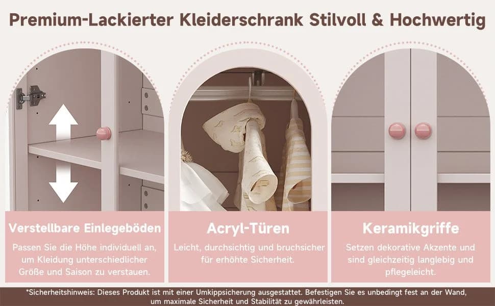 Flieks Kinderkleiderschrank 2-tlg. Rosa Acryl-Türen - Bild 4