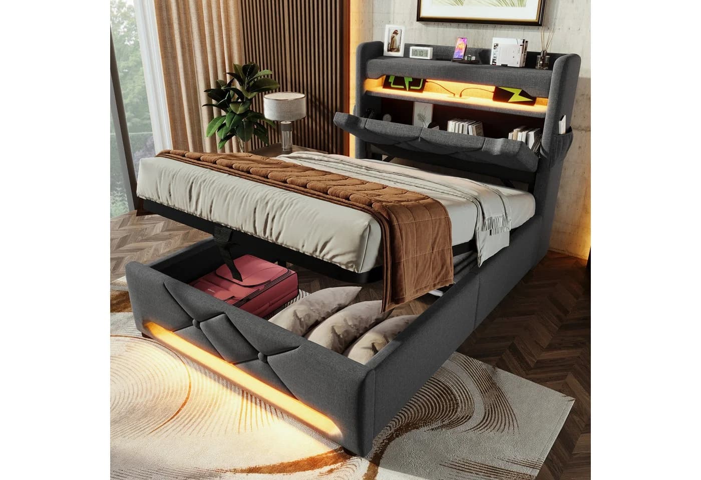 Flieks Polsterbett Grau mit LED & USB Aufladen - Bild 2