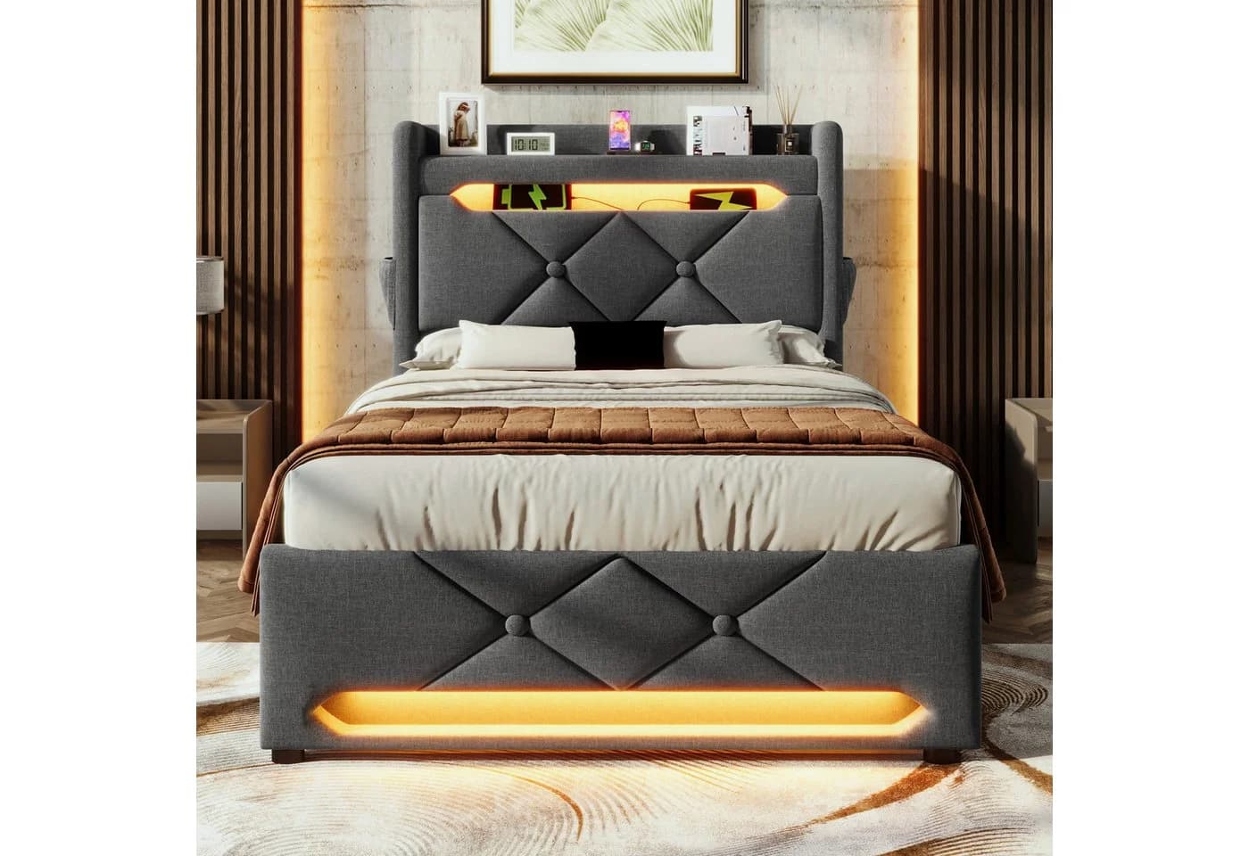 Flieks Polsterbett Grau mit LED & USB Aufladen - Bild 3