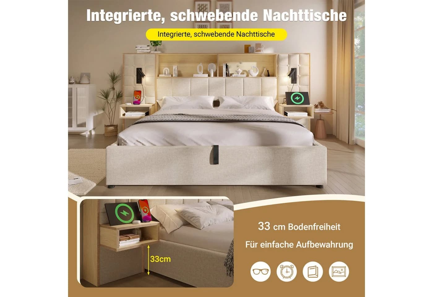 Flieks Polsterbett 180x200 mit Stauraum & Nachttischen - Bild 5