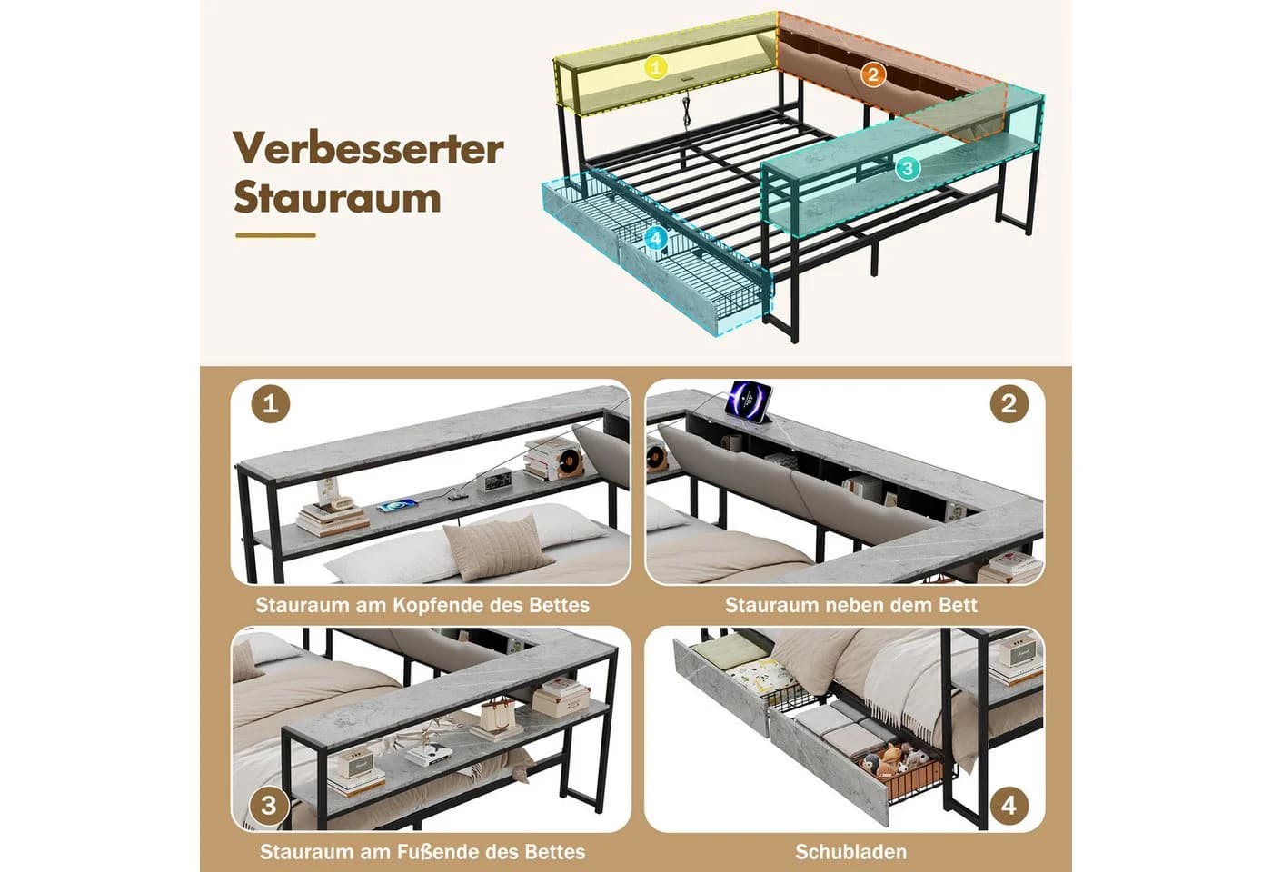 Flieks Kinderbett Metall Daybett Schlafsofa Grau mit Stauraum - Bild 3