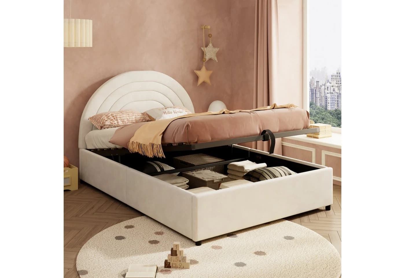 Flieks Polsterbett Beige mit Bettkasten und Samtbezug - Bild 2