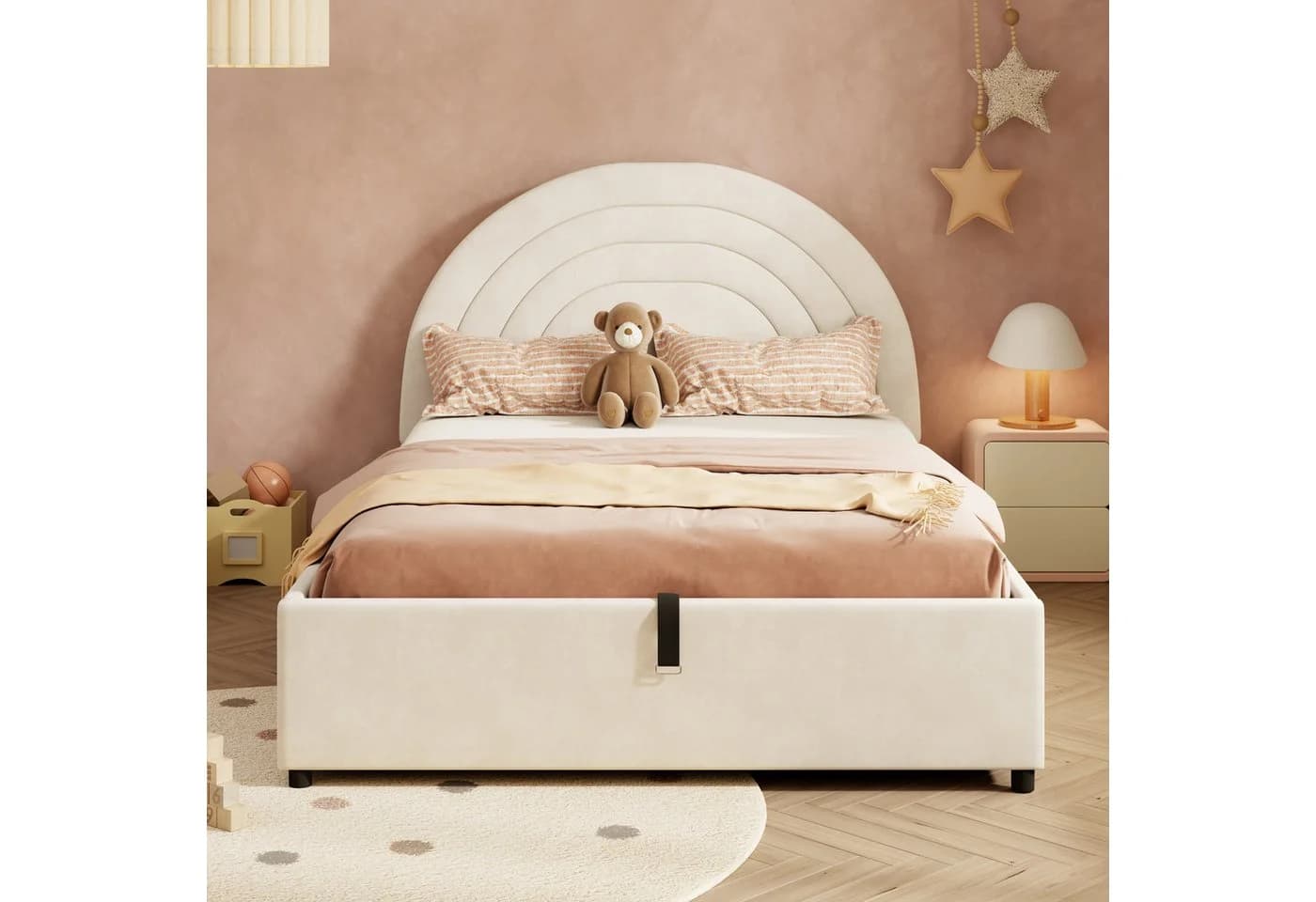 Flieks Polsterbett Beige mit Bettkasten und Samtbezug - Bild 3