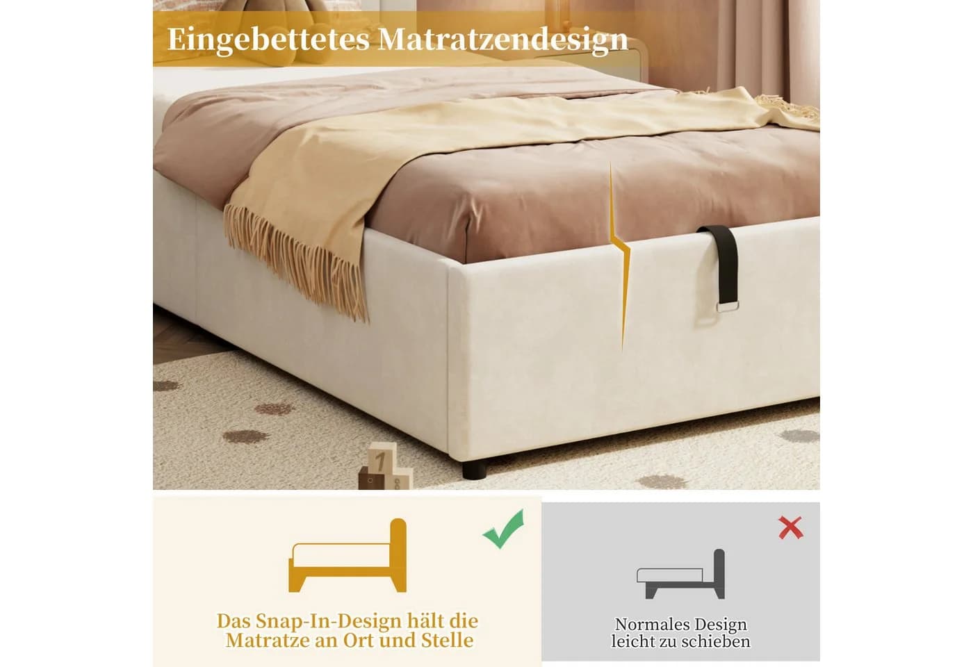 Flieks Polsterbett Beige mit Bettkasten und Samtbezug - Bild 4