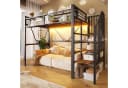 Flieks Hochbett Metallbett 90x200cm Schwarz mit LED und Stauraumtreppe Bild 2