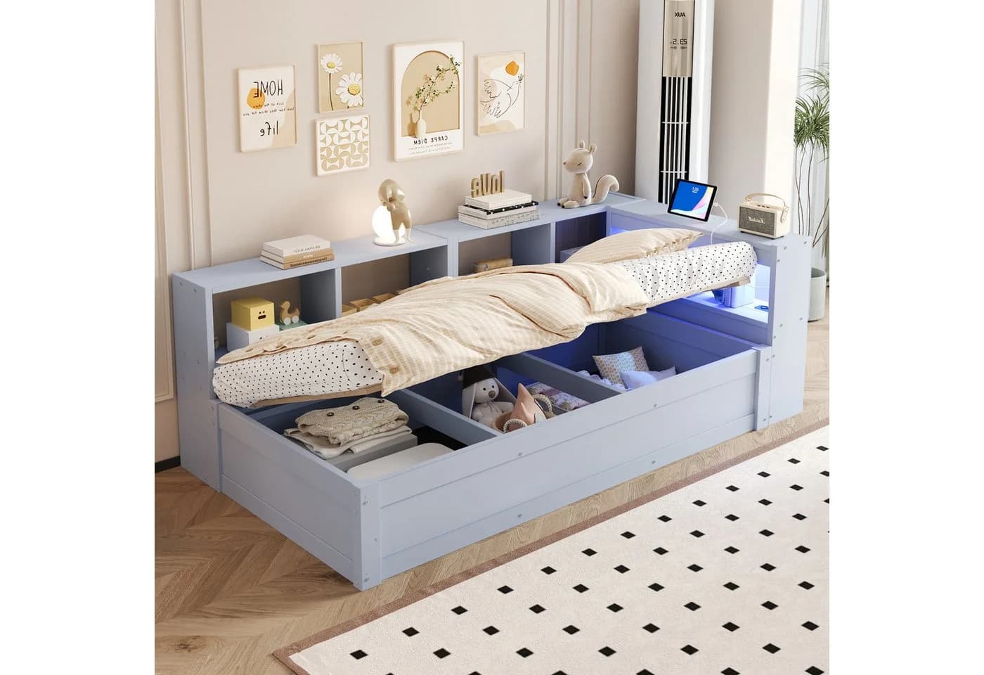 Flieks Massivholzbett Daybett Grau mit LED & Stauraum - Bild 2
