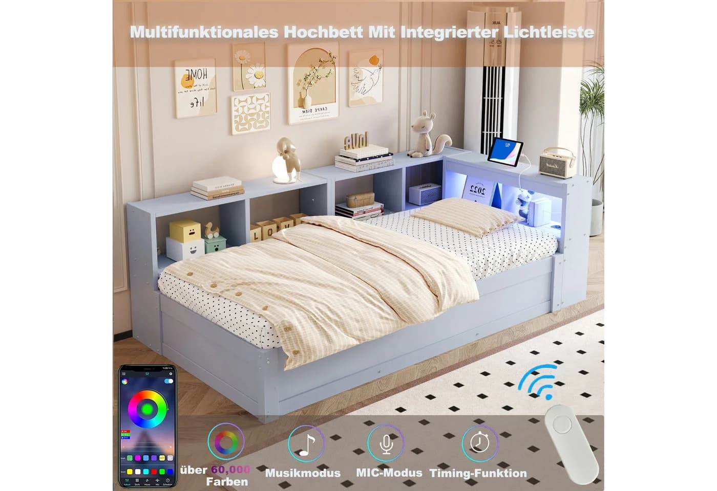 Flieks Massivholzbett Daybett Grau mit LED & Stauraum - Bild 5