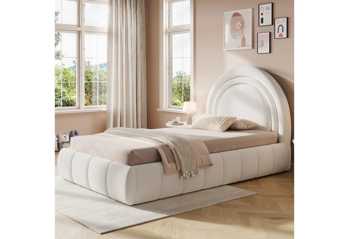Flieks Polsterbett Hydraulisch Beige Bouclé