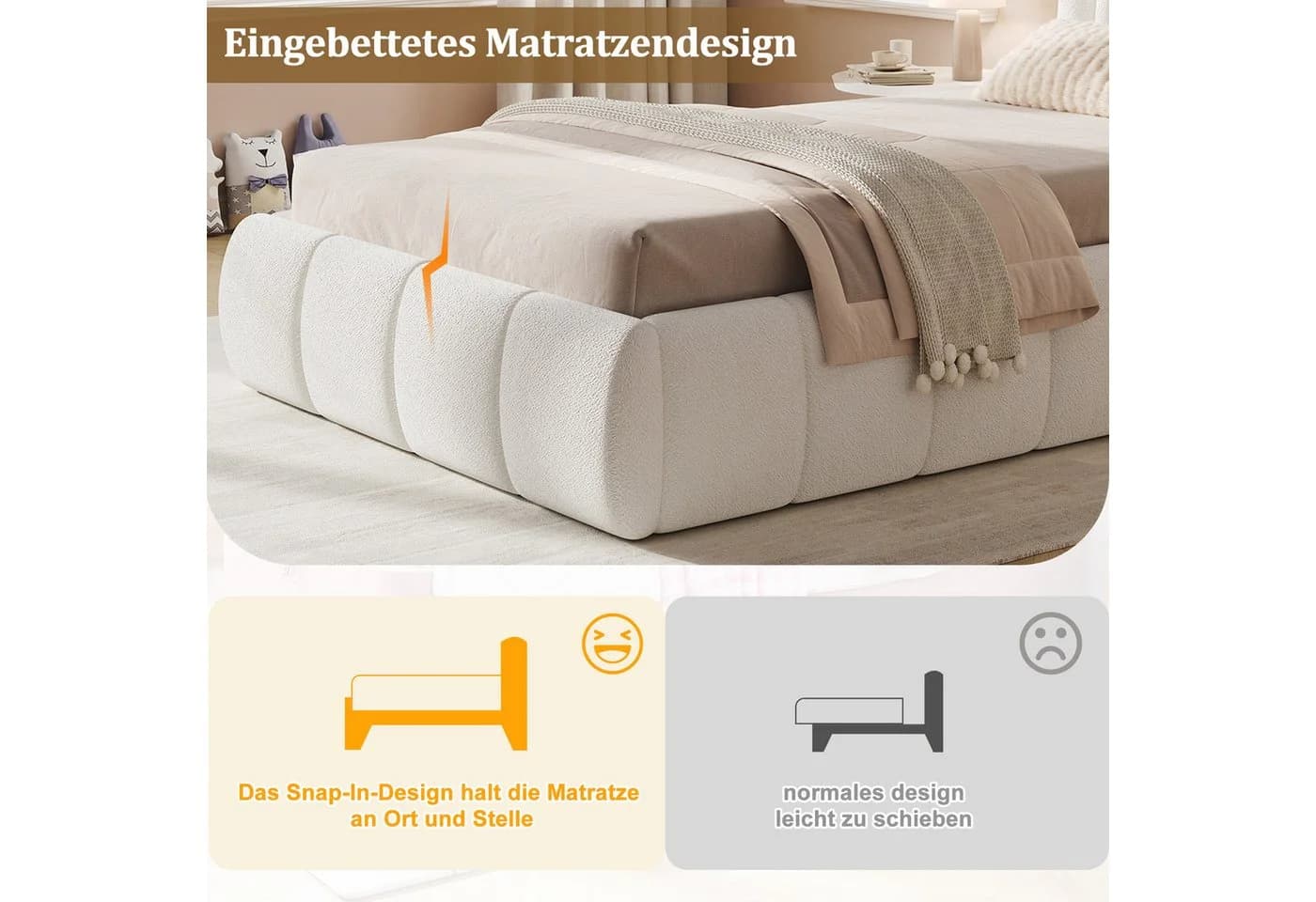 Flieks Polsterbett Hydraulisch Beige Bouclé - Bild 5