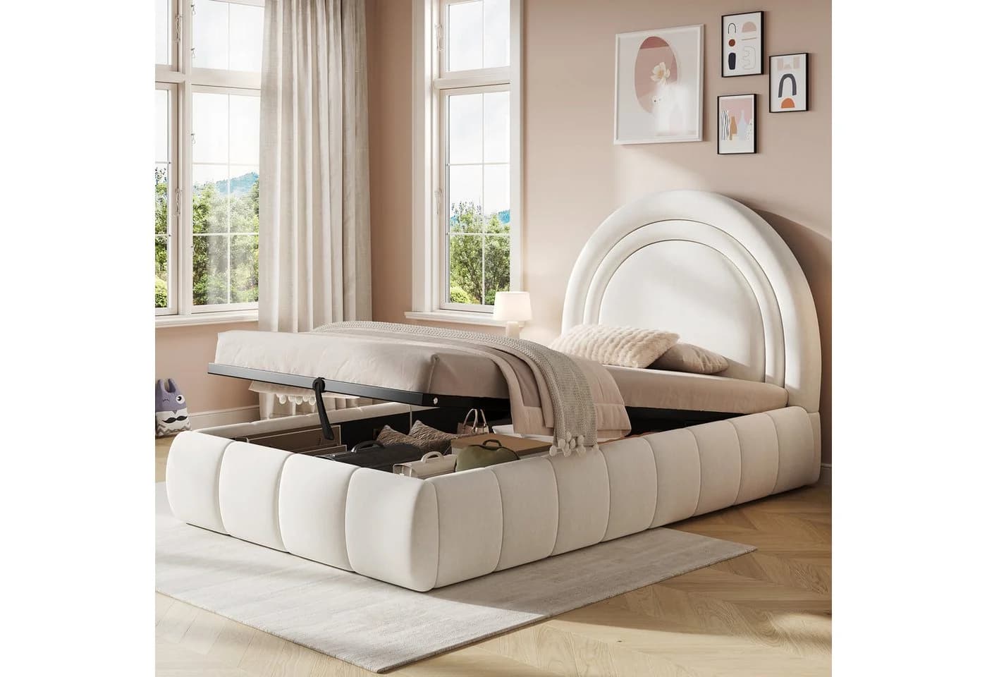 Flieks Polsterbett 90x200 beige mit Bettkasten und Samtbezug - Bild 2