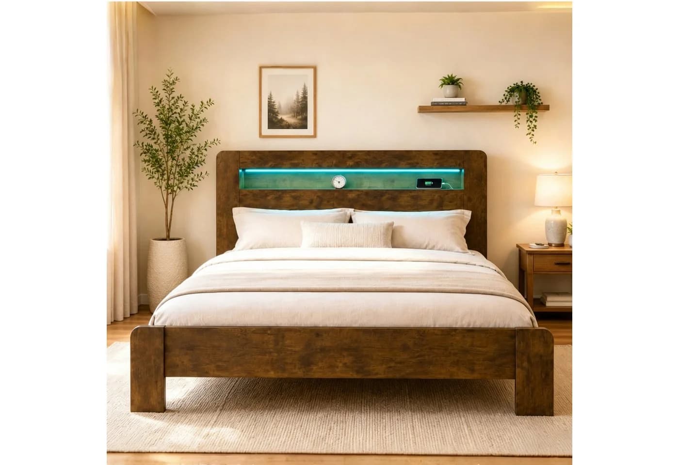 Flieks Massivholzbett 180x200 mit Stauraum, LED & USB