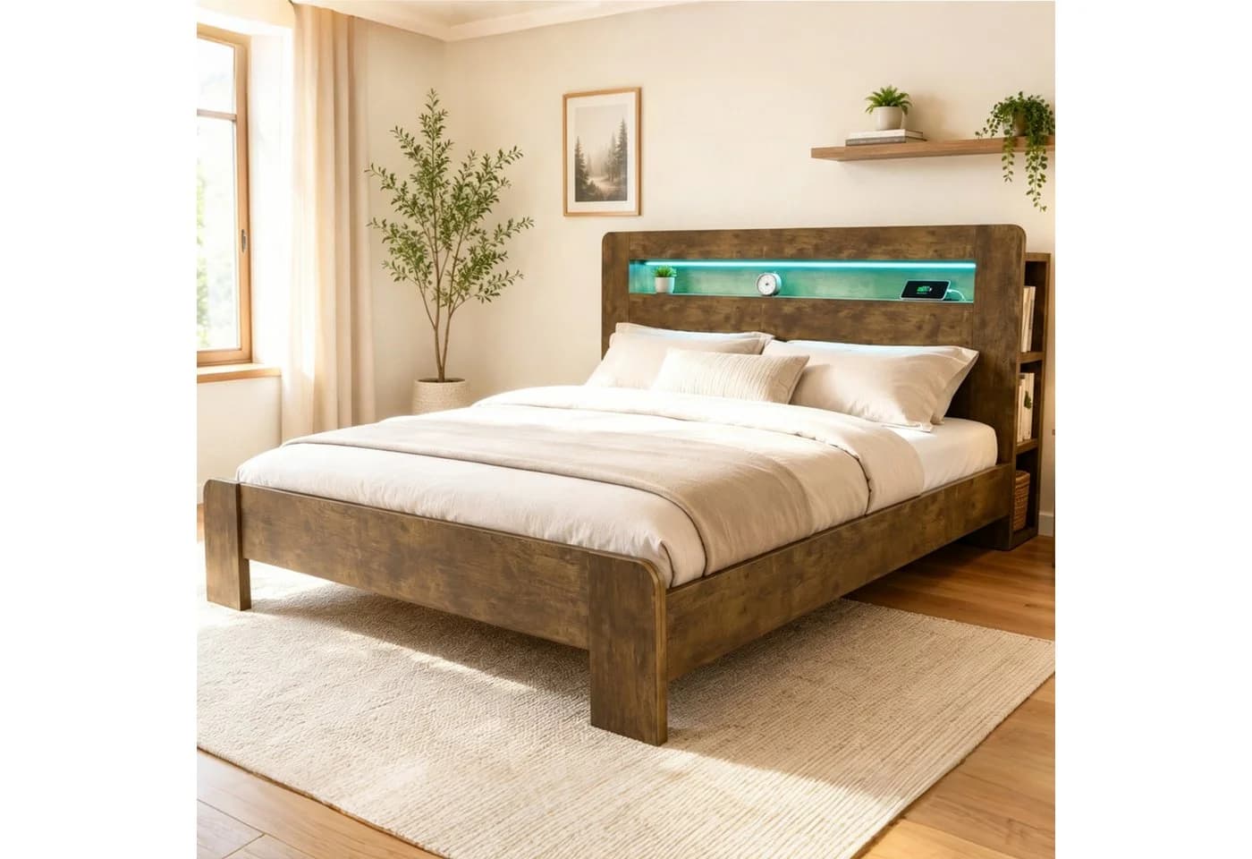 Flieks Massivholzbett 180x200 mit Stauraum, LED & USB - Bild 2