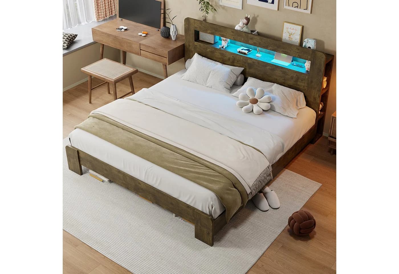 Flieks Massivholzbett 180x200 mit Stauraum, LED & USB - Bild 3