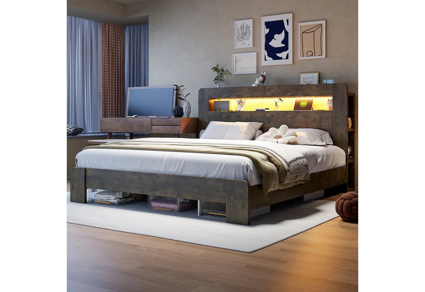 Flieks Massivholzbett 180x200 mit Stauraum, LED & USB - Bild 4