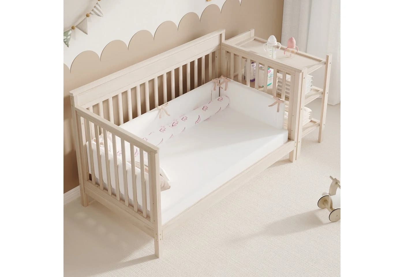 Flieks Babybett aus Kiefernholz höhenverstellbar mit Schutzzaun - Bild 5