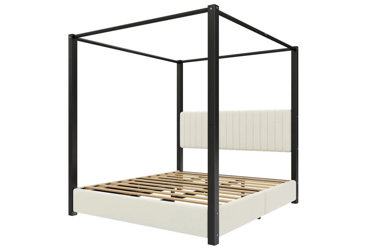 Flieks Himmelbett Polsterbett 180x200 Schwarz Samt Metallsäulen - Bild 5