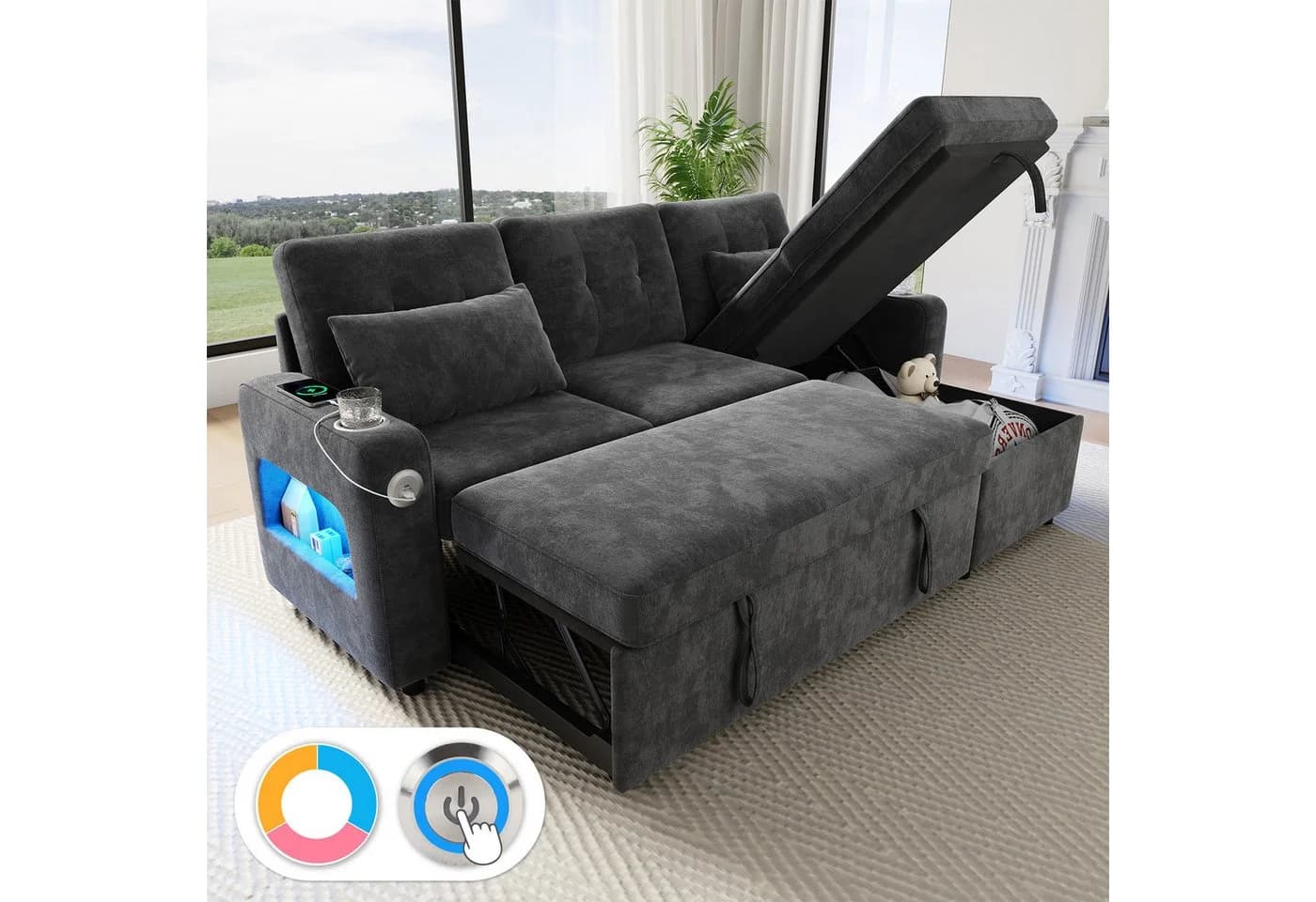 Merax Ecksofa mit LED-Beleuchtung & USB, L-förmiges Sofa mit Schlaffunktion - Bild 2