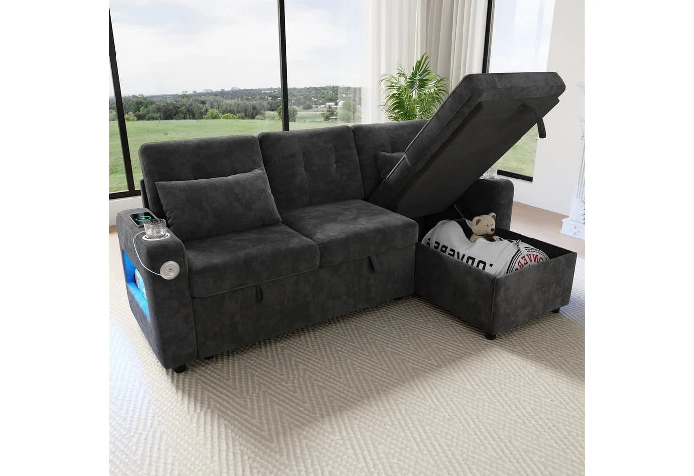 Merax Ecksofa mit LED-Beleuchtung & USB, L-förmiges Sofa mit Schlaffunktion - Bild 3