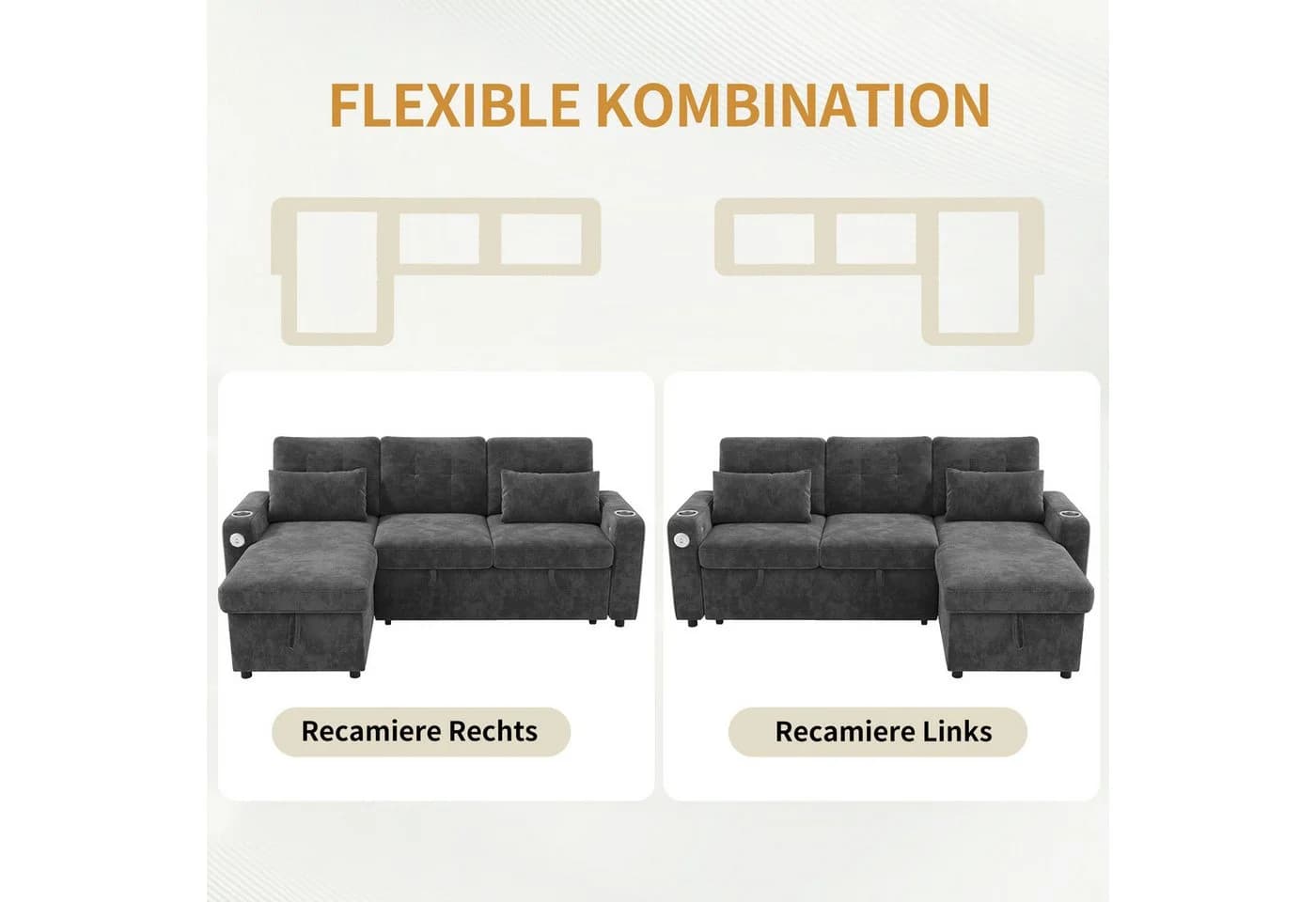 Merax Ecksofa mit LED-Beleuchtung & USB, L-förmiges Sofa mit Schlaffunktion - Bild 5