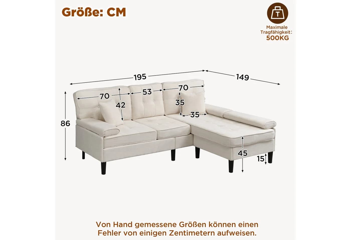 Merax Ecksofa Chenille L-Form Sofa 195 cm Breite - Bild 4