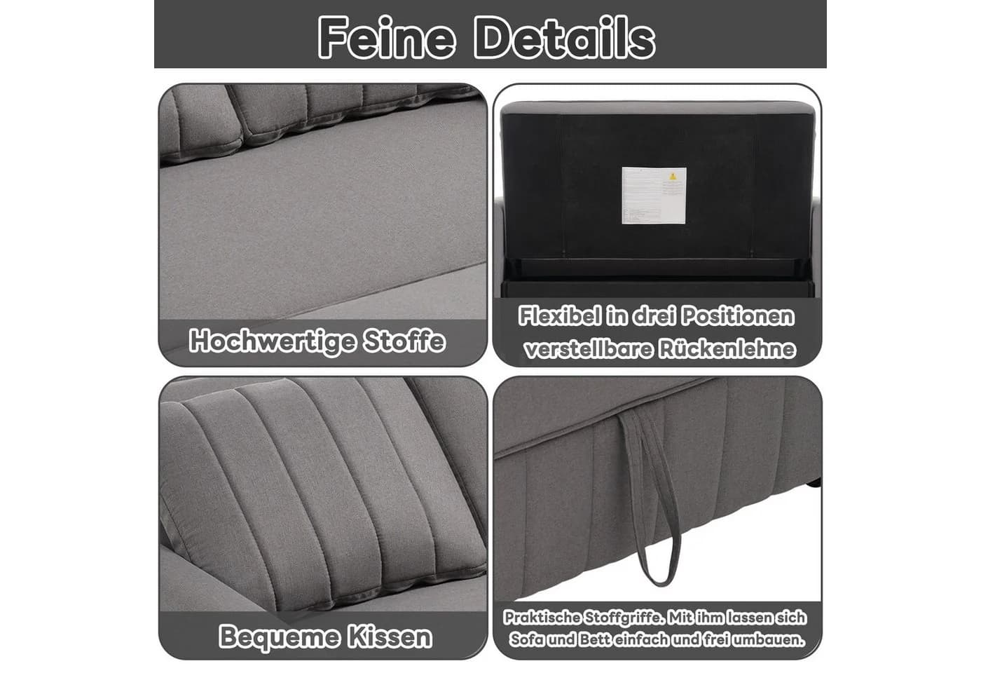 Merax Schlafsofa Grau mit verstellbarer Rückenlehne & Kissen - Bild 5