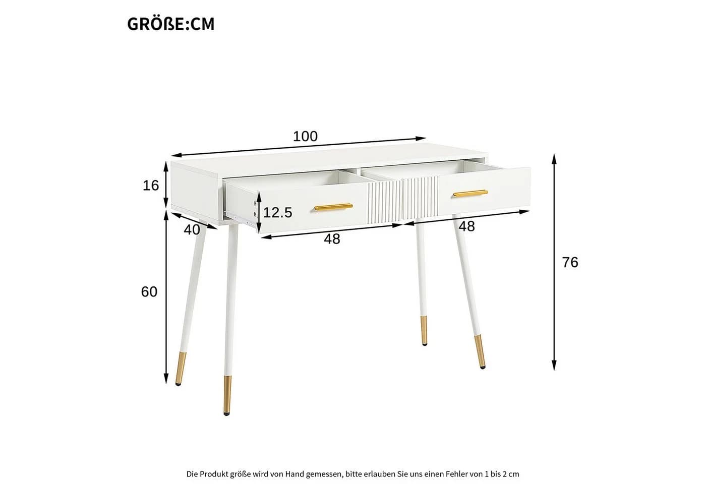 Merax Schminktisch Weiß mit 2 Schubladen und goldenen Griffen - Bild 3