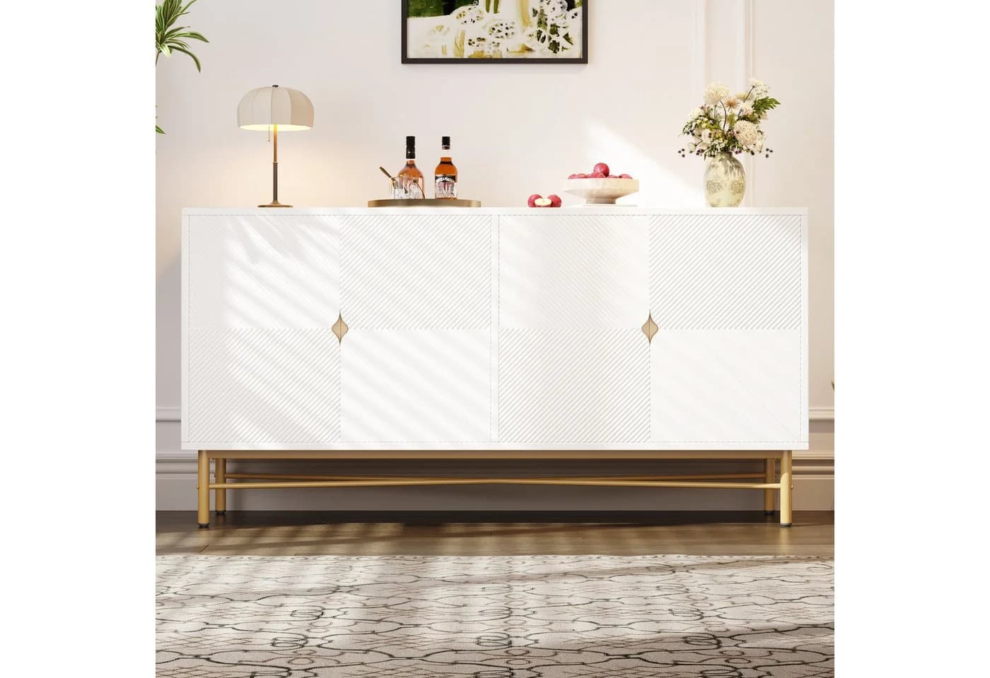 Merax Sideboard Kommode 160 cm mit 4 Türen und goldenen Beinen