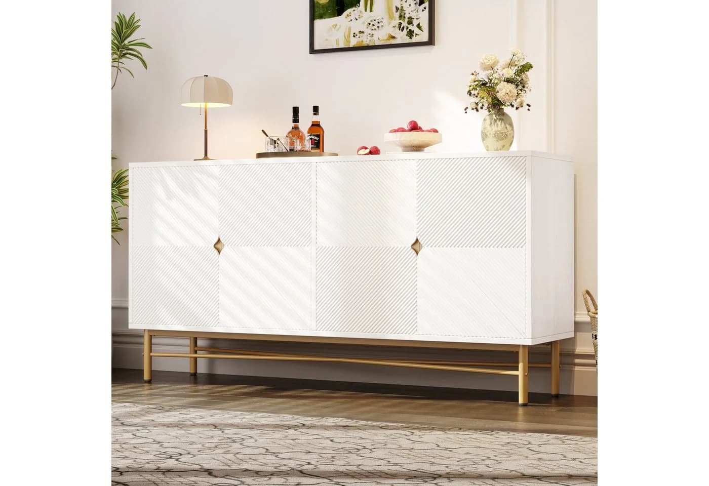 Merax Sideboard Kommode 160 cm mit 4 Türen und goldenen Beinen - Bild 2