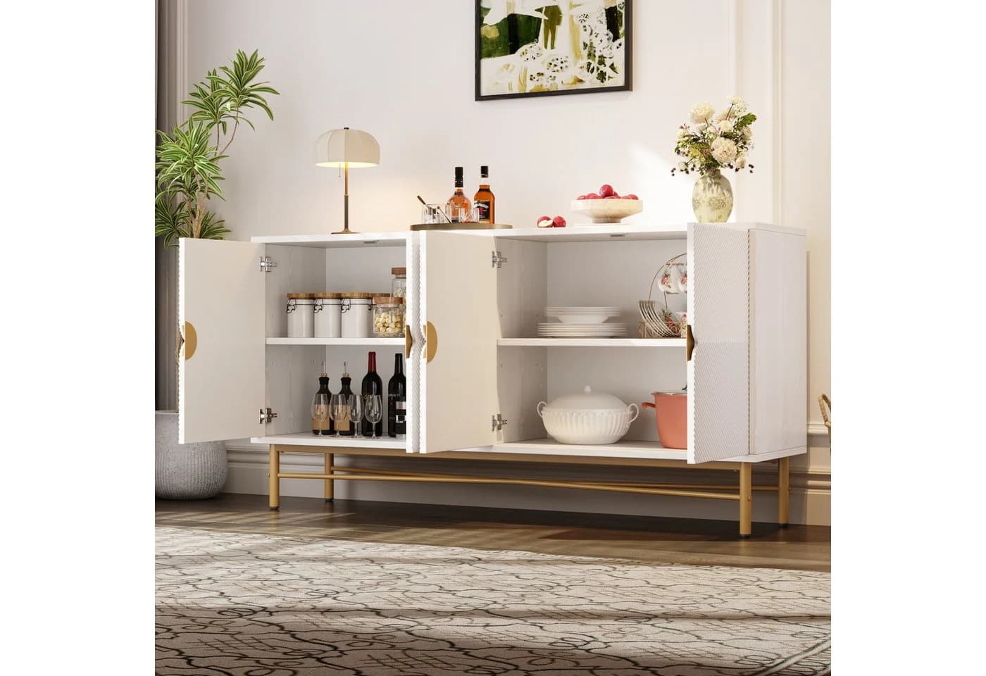 Merax Sideboard Kommode 160 cm mit 4 Türen und goldenen Beinen - Bild 3