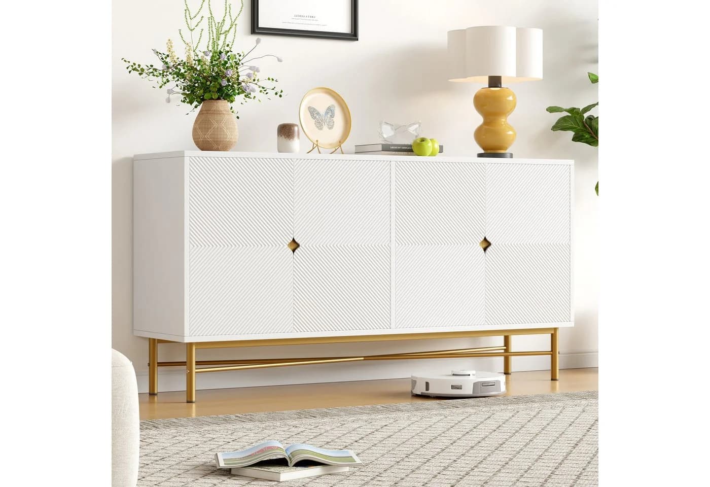 Merax Sideboard Kommode 160 cm mit 4 Türen und goldenen Beinen - Bild 4