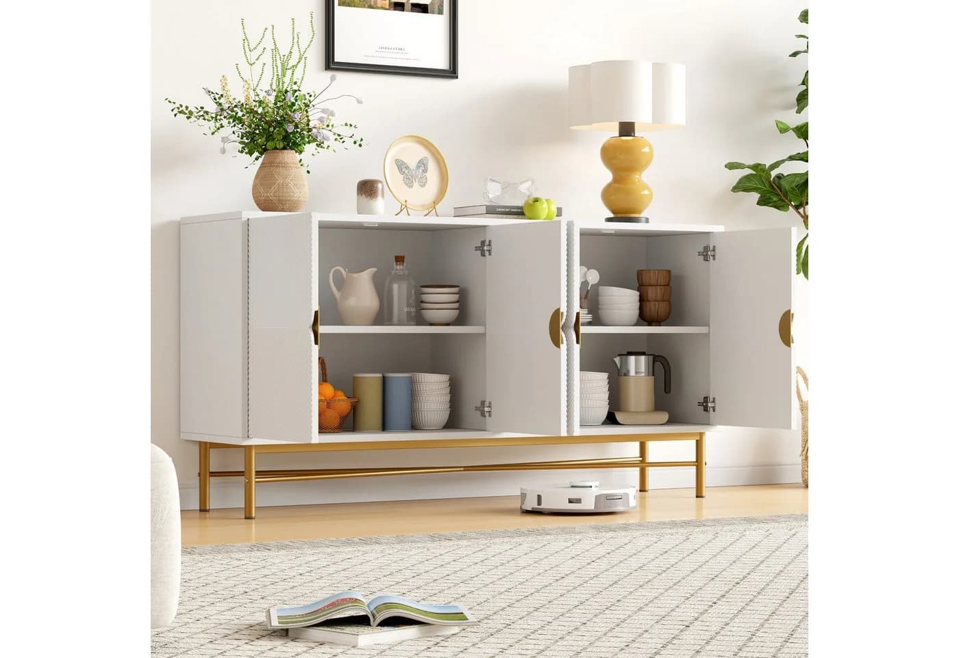 Merax Sideboard Kommode 160 cm mit 4 Türen und goldenen Beinen - Bild 5
