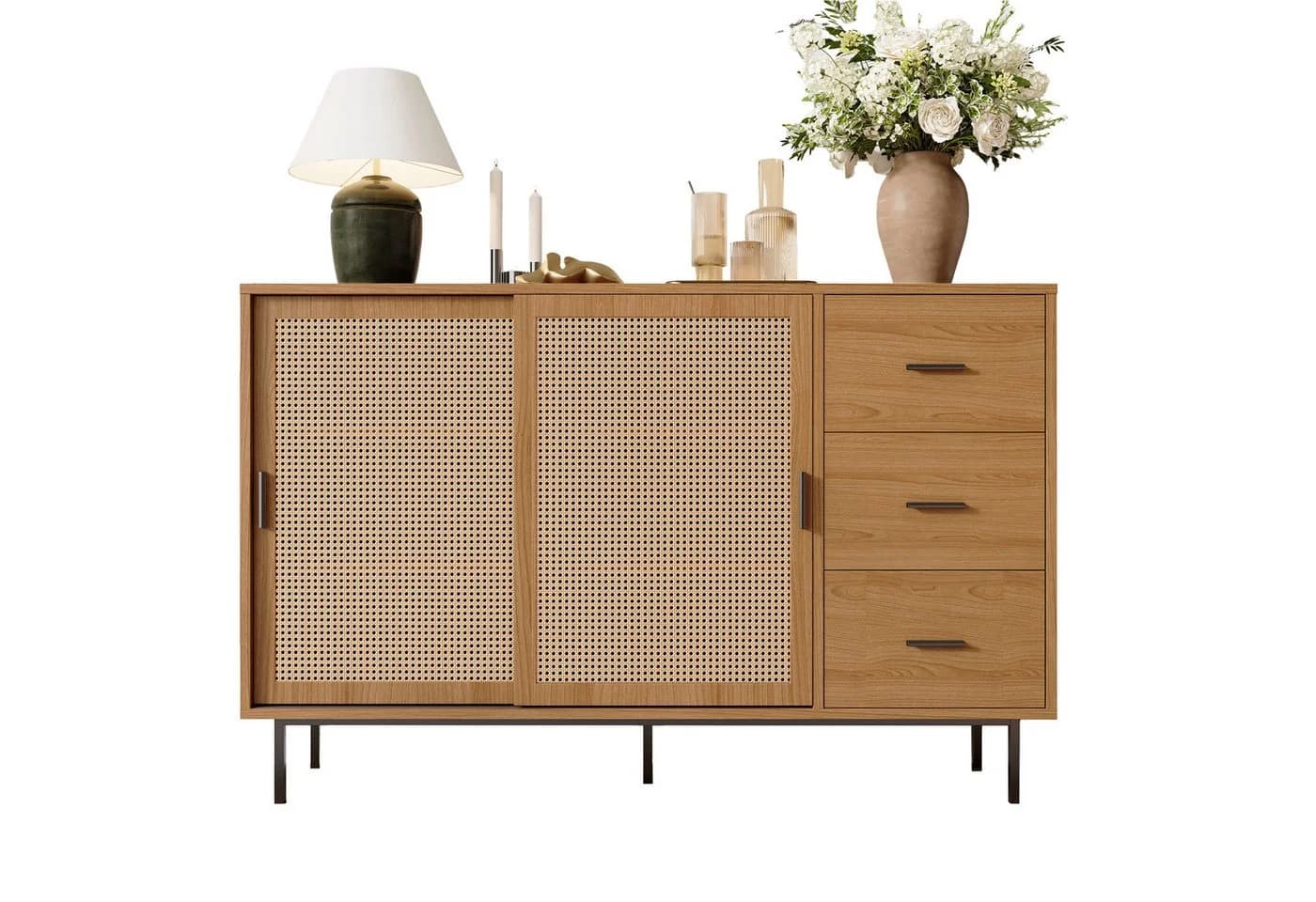 Merax Sideboard Kommode mit Rattan-Schiebetüren und Schubladen - Bild 5